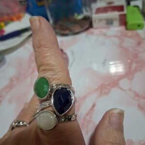 Sterling Silver Multi-Stone Statement Ring — Green, Navy & Cream